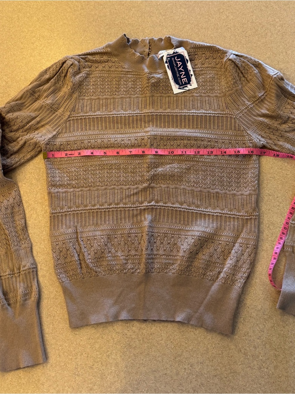 Hem & Thread Taupe Pointelle Mockneck Sweater